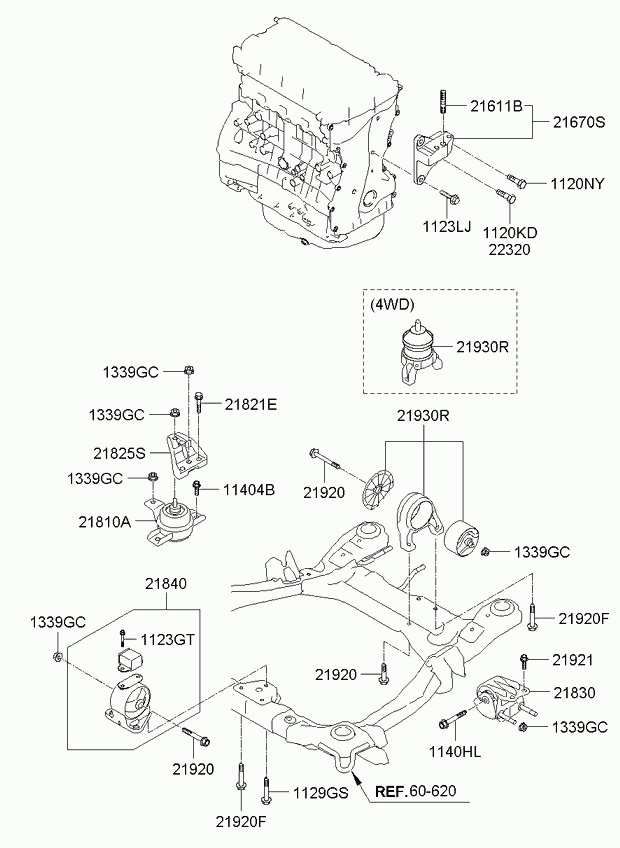 Подушка двигателя задняя для Киа Соренто 2009-2012