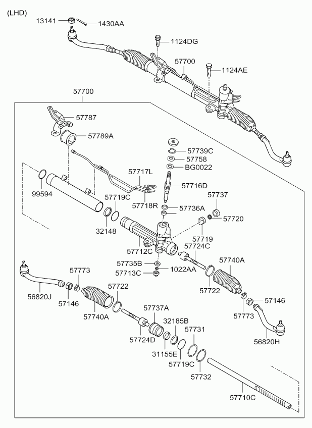 Рулевая рейка в сборе с наконечниками для Киа Соренто 2009-2012