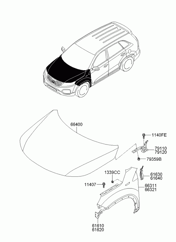 Крыло переднее правое для Киа Соренто 2009-2012