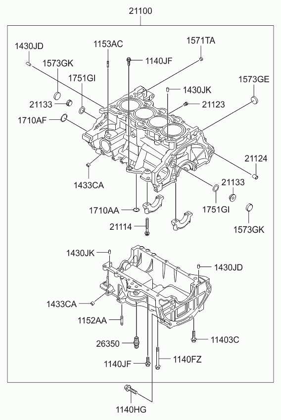 Блок цилиндров в сборе для Киа Церато 2006-2009