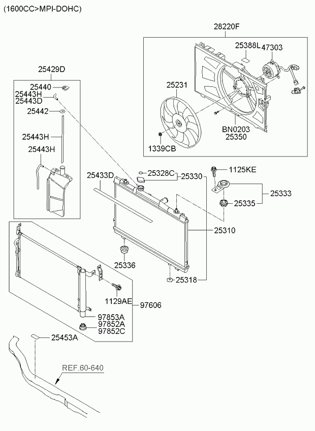 Радиатор двигателя в сборе для Киа Церато 2006-2009