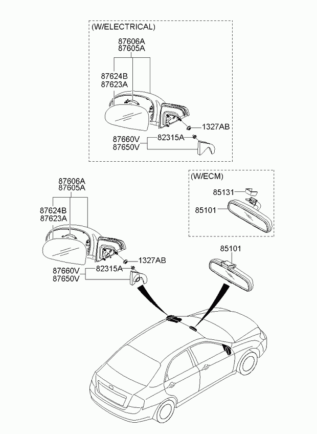 Зеркало боковое правое для Киа Церато 2006-2009