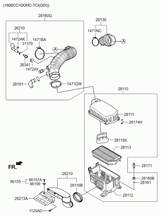 Корпус воздушного фильтра в сборе для Киа Церато 2008-2013