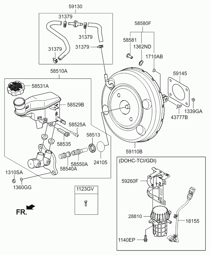 Главный цилиндр тормозной в сборе для Киа Церато 2008-2013