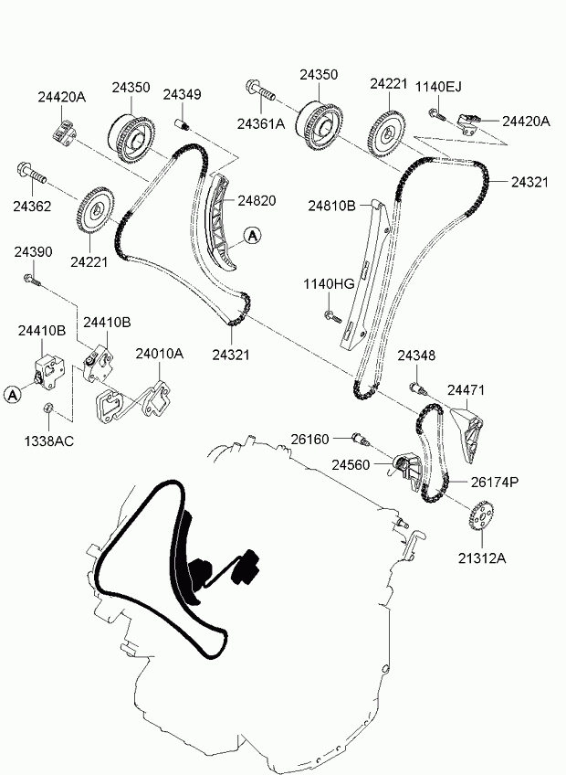 Цепь ГРМ для Киа Опирус 2006-2011