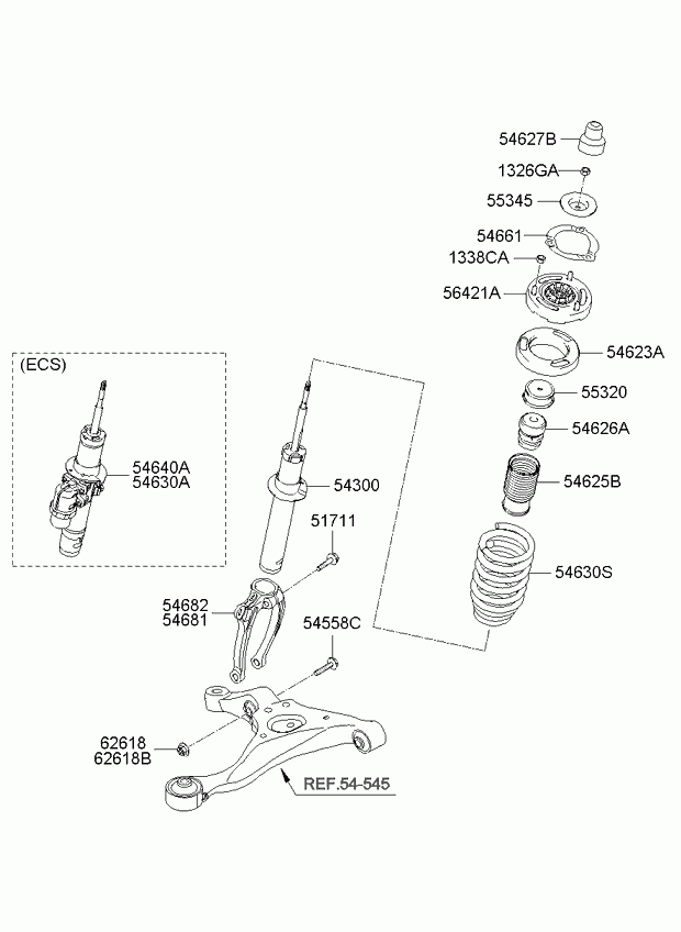 Стойка передняя левая для Киа Опирус 2006-2011
