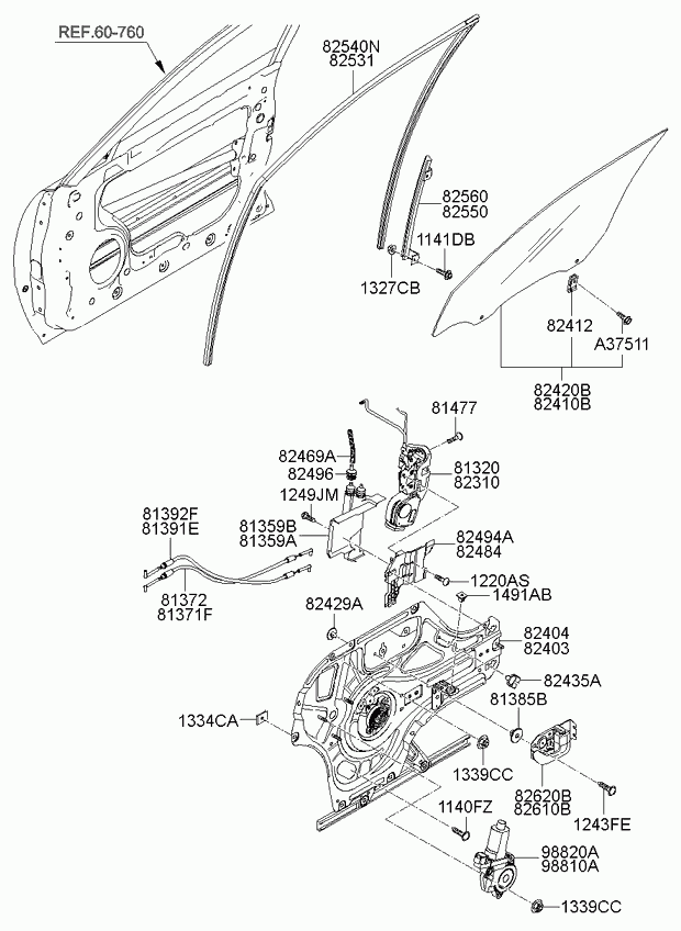 Стекло передней левой двери для Киа Опирус 2006-2011