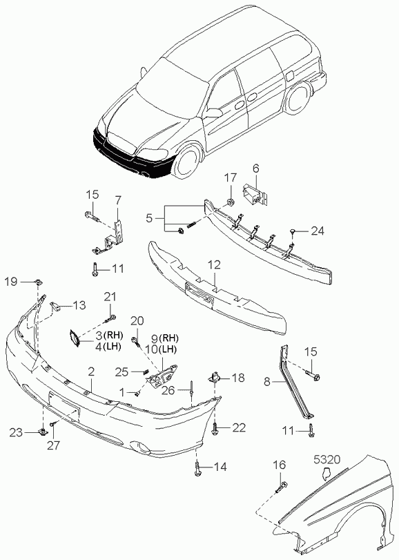 Бампер передний для Киа Опирус 2006-2011
