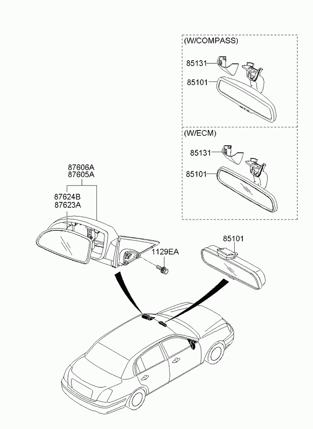 Зеркало боковое левое для Киа Опирус 2006-2011