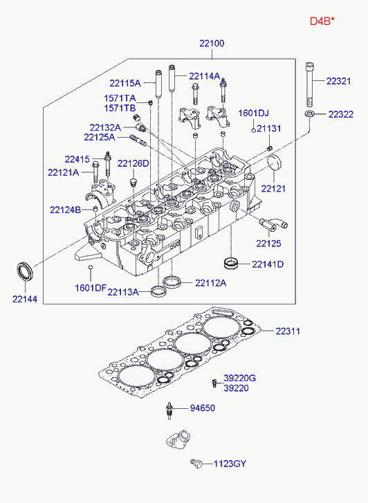 Головка блока цилиндров в сборе для Хендай H1 Старекс 2004-2007