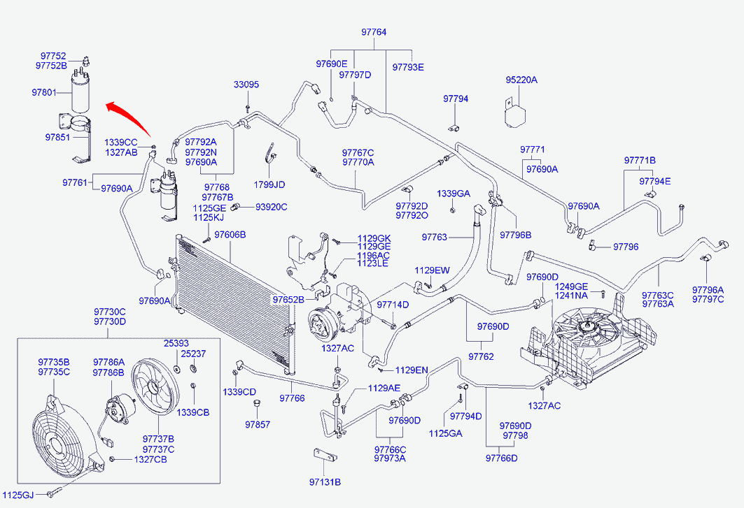 Конденсатор кондиционера в сборе для Хендай H1 Старекс 2004-2007