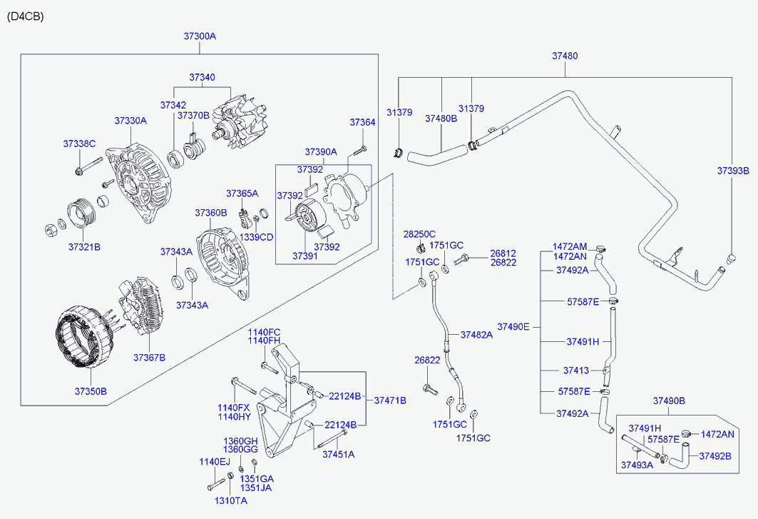 Генератор в сборе для Хендай H1 Старекс 2004-2007