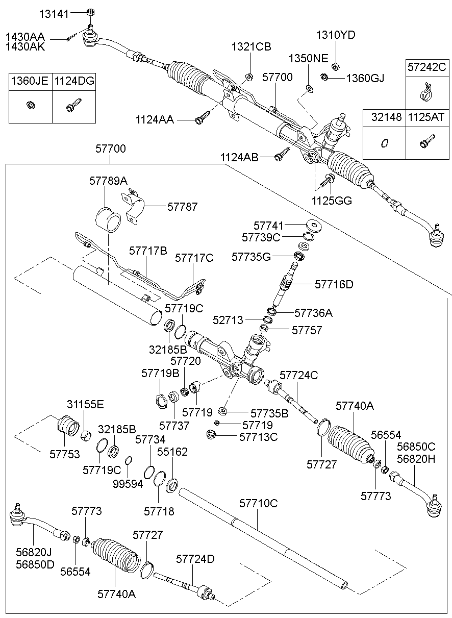 Рулевая рейка в сборе с наконечниками для Хендай H1 Старекс 2004-2007