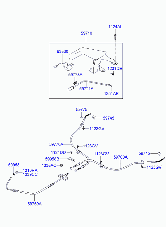 Трос левый стояночного, ручного тормоза для Хендай H1 Старекс 2004-2007