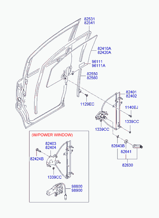 Стекло передней правой двери для Хендай H1 Старекс 2004-2007
