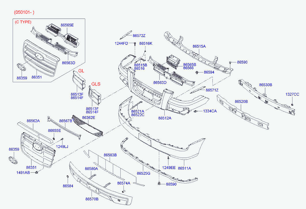 Решетка радиатора, нижняя часть для Хендай H1 Старекс 2004-2007