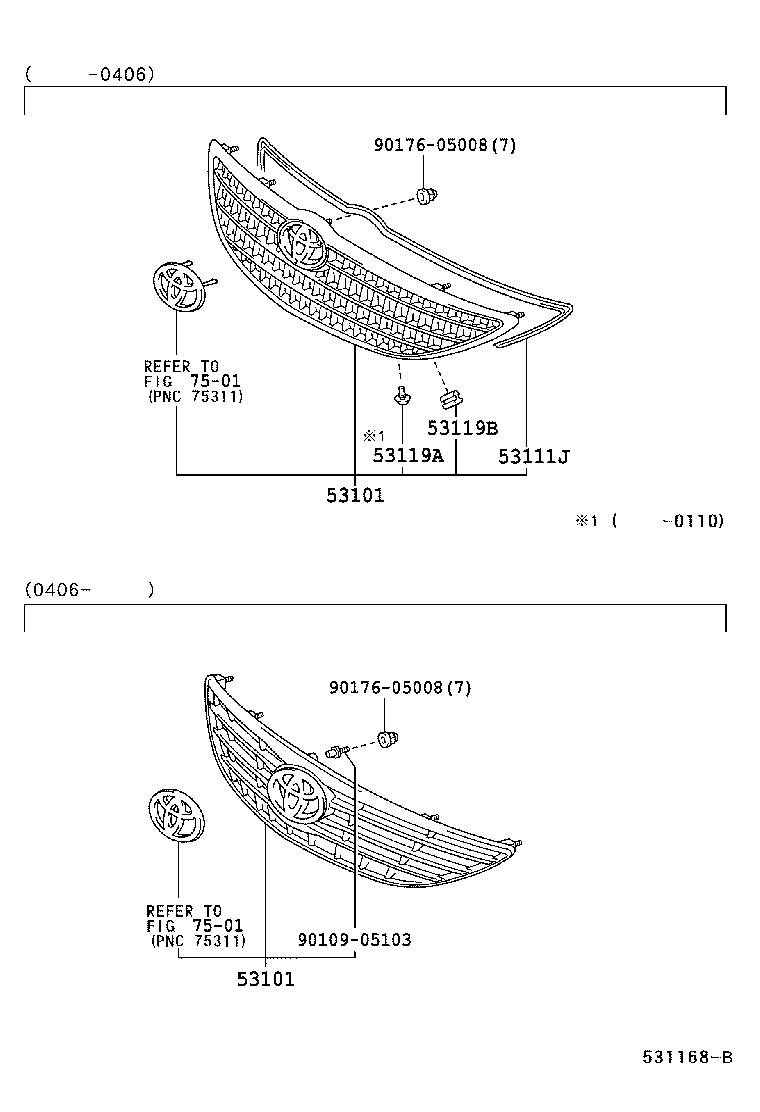Решетка радиатора для Тойота Камри 2001-2006