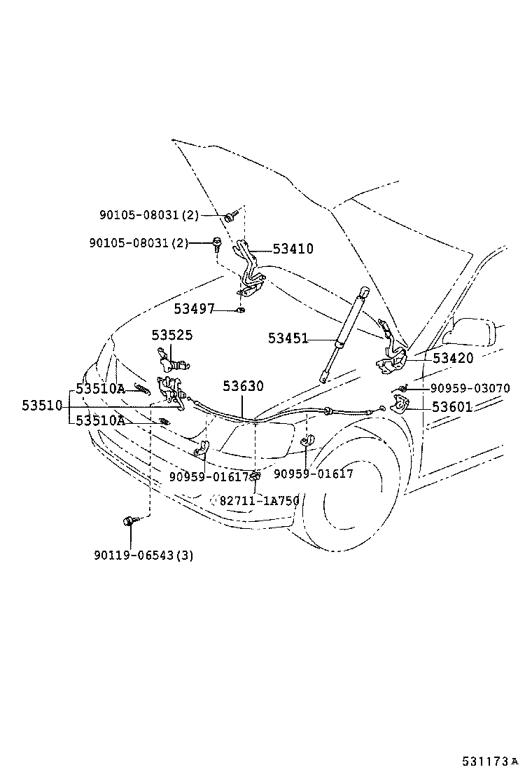 Петля капота левая для Тойота Камри 2001-2006