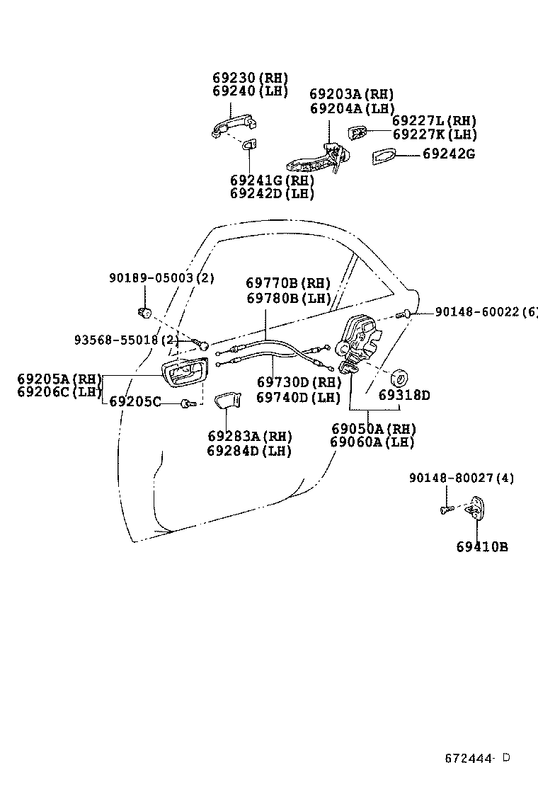 Ручка задней двери для Тойота Камри 2001-2006