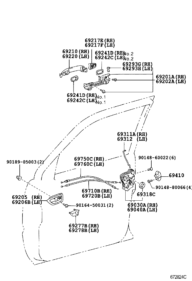 Замок передней правой двери для Тойота Ленд Крузер Прадо 2007-2009