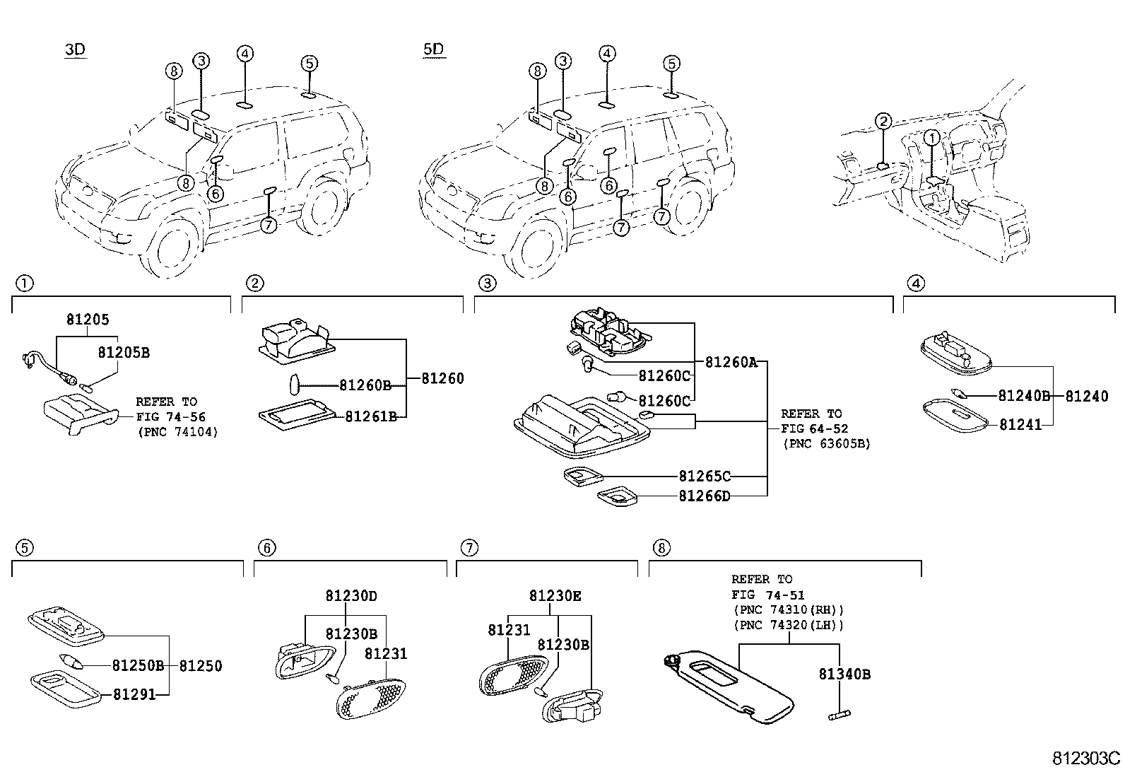 Фонарь салона для Тойота Ленд Крузер Прадо 2007-2009