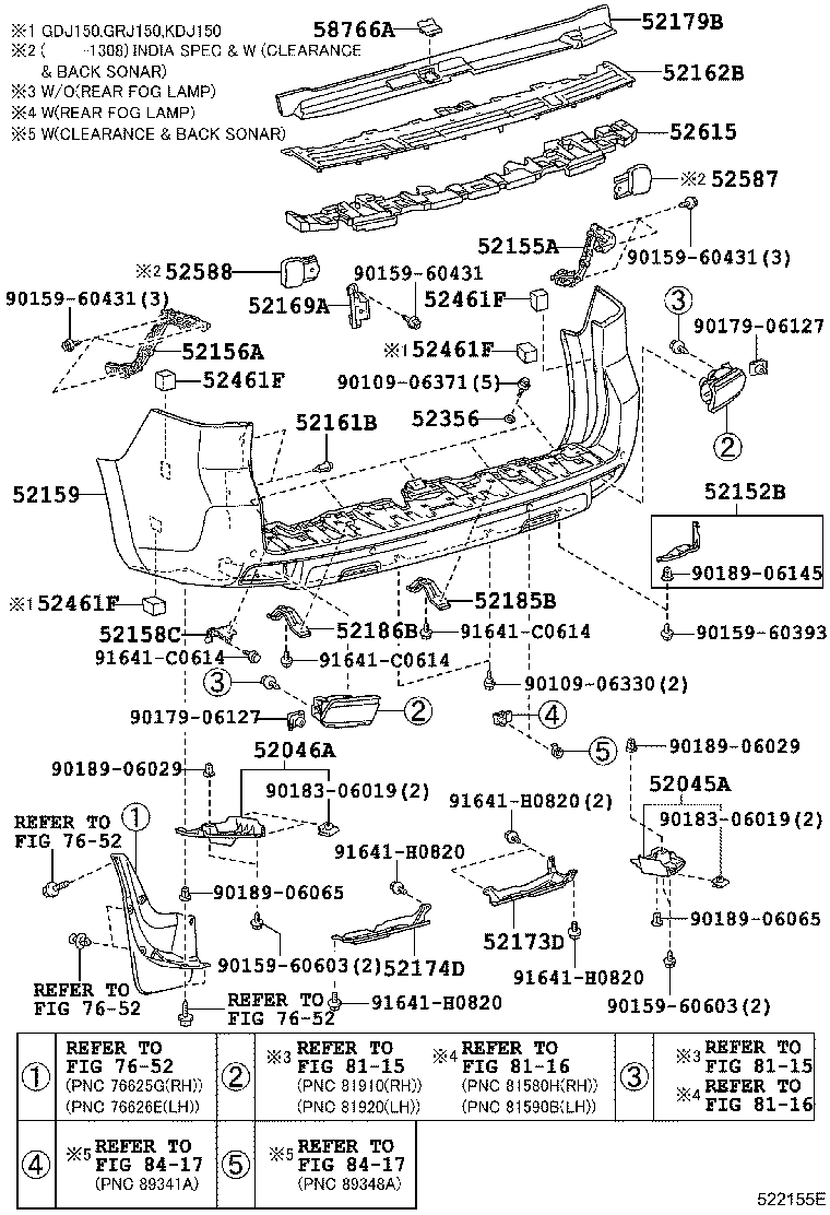 Бампер задний для Тойота Ленд Крузер Прадо 2009-2013