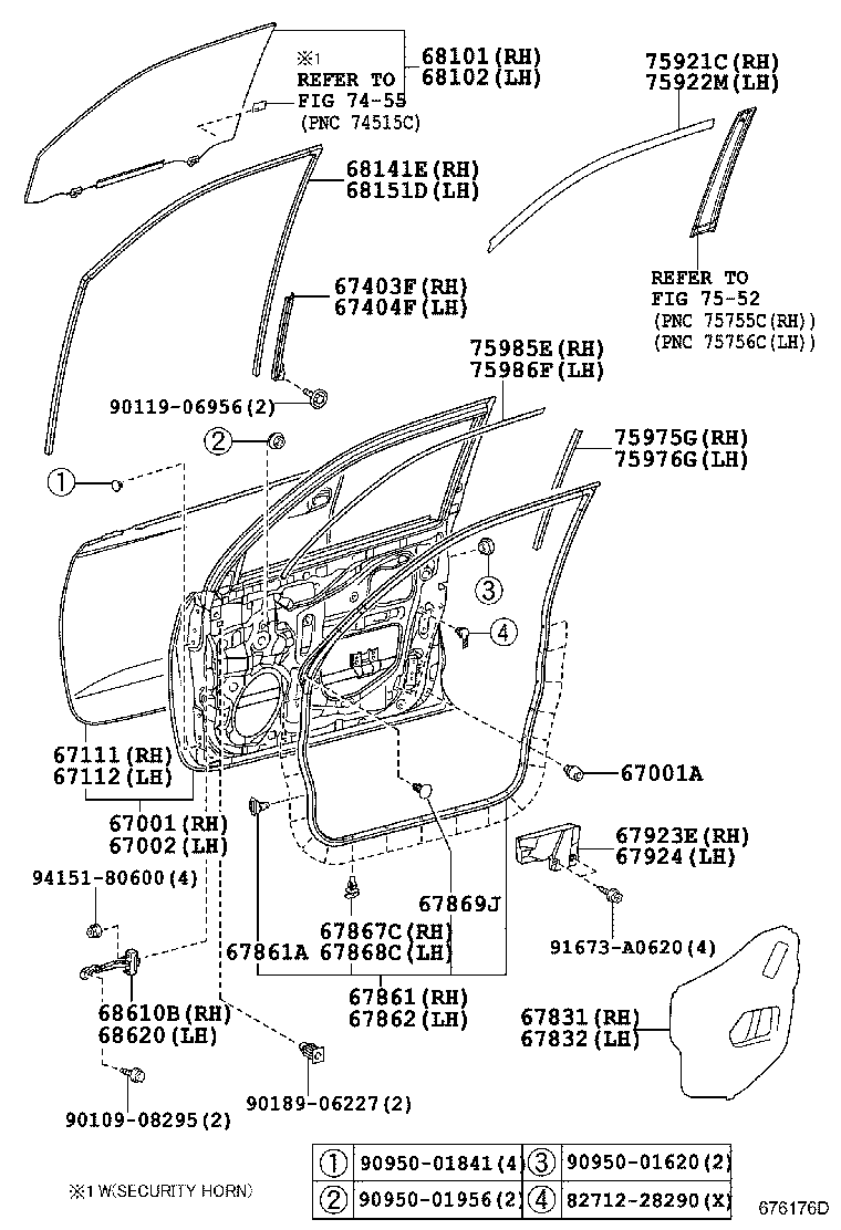 Стекло передней правой двери для Тойота Ленд Крузер Прадо 2009-2013