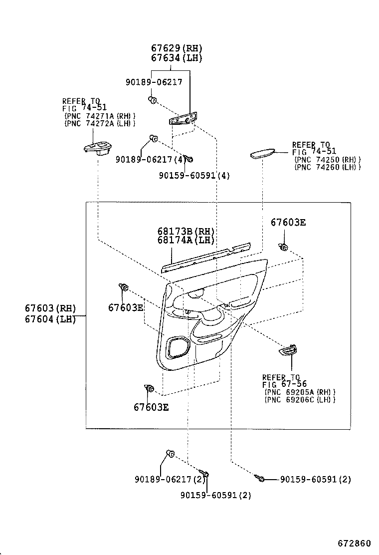 Панель отделки задней правой двери для Тойота Ленд Крузер Прадо 2002-2007