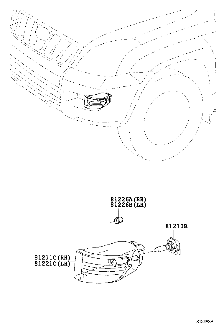 Фара противотуманная правая в сборе для Тойота Ленд Крузер Прадо 2002-2007