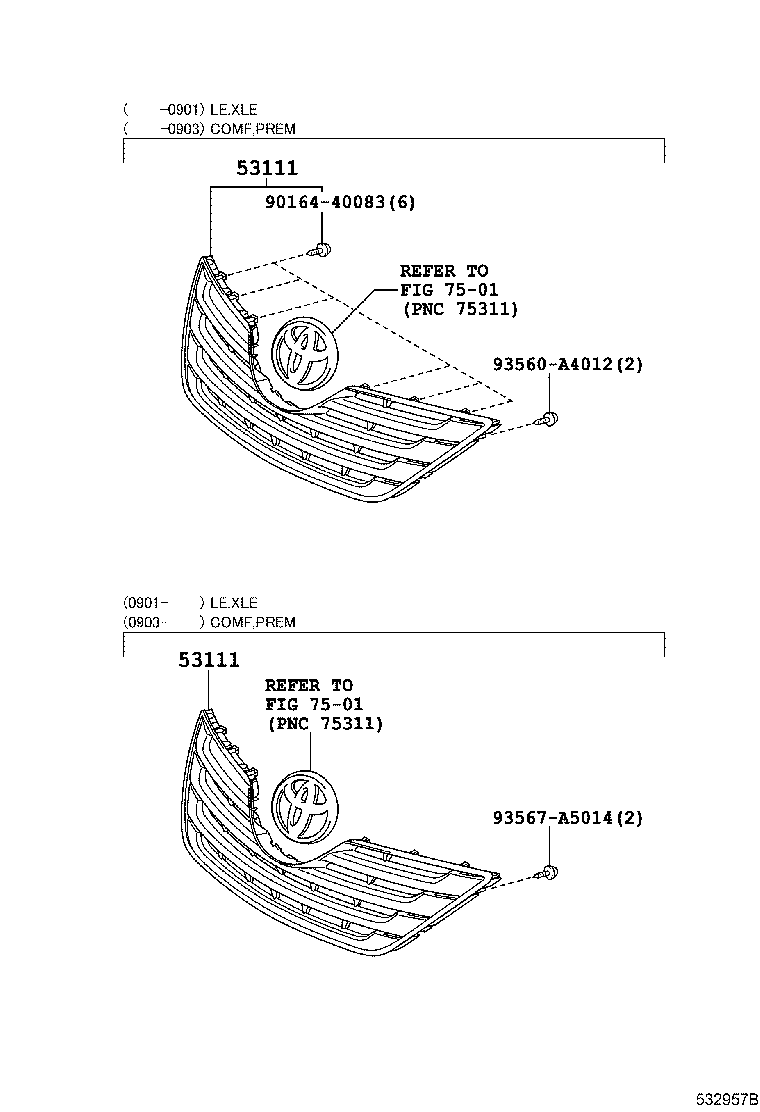 Решетка радиатора для Тойота Камри 2006-2009