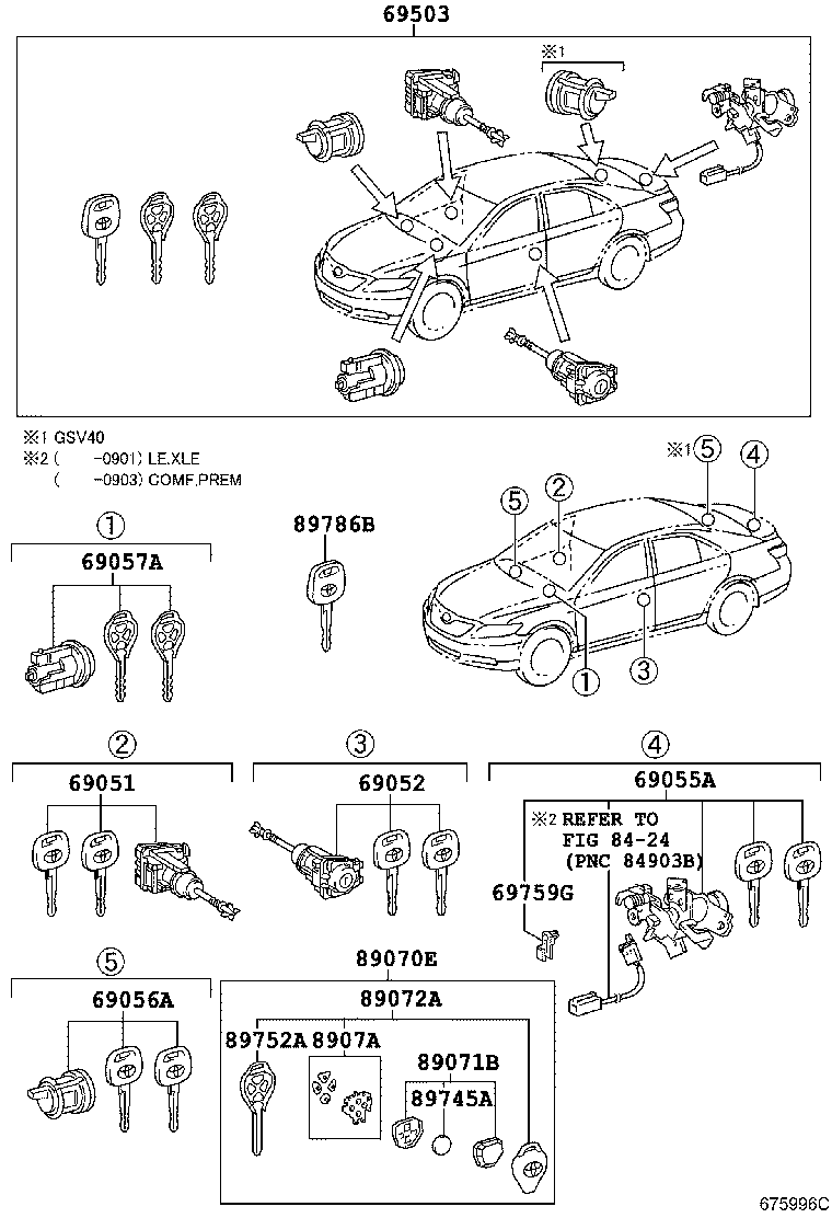 Комплект ключей для Тойота Камри 2006-2009