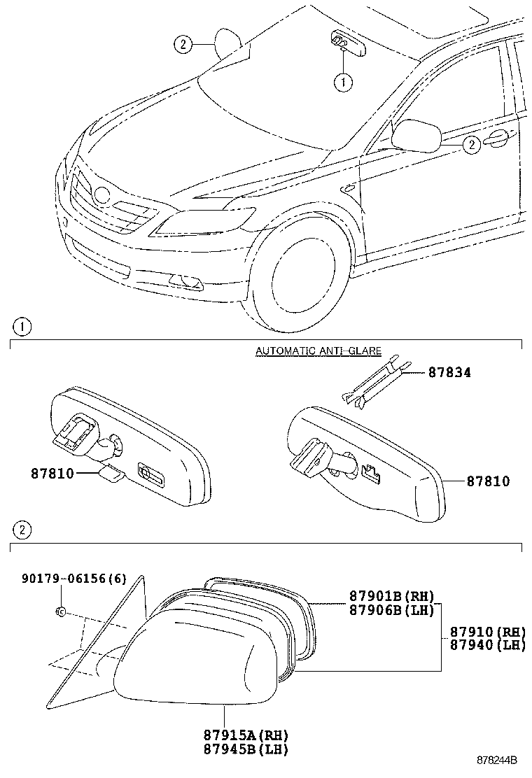 Зеркало внутрисалонное для Тойота Камри 2006-2009