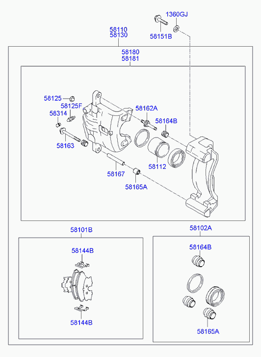 Суппорт тормозной передний левый для Хендай Гетц 2005-2011