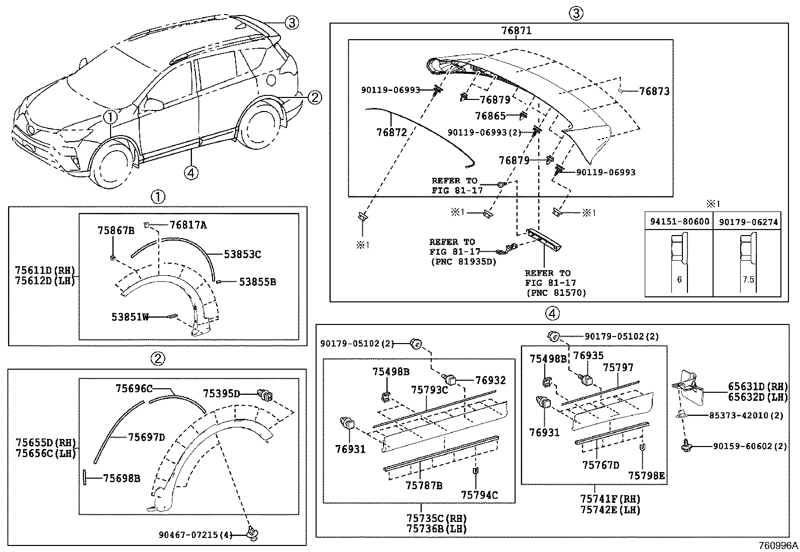 Молдинг боковой правый для Тойота Рав 4 2012-2015