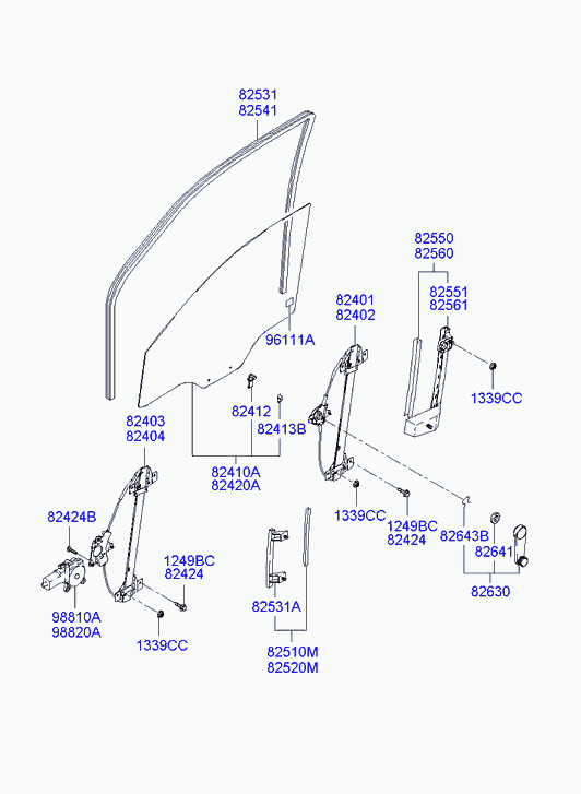 Стекло передней правой двери для Хендай Гетц 2005-2011