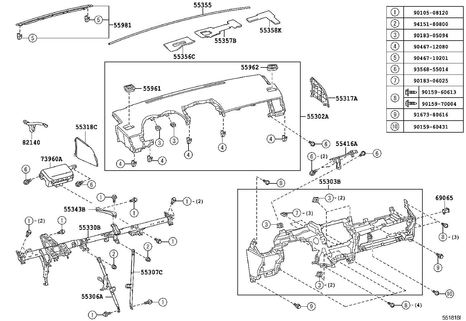 Приборная панель для Тойота Королла 2010-2013