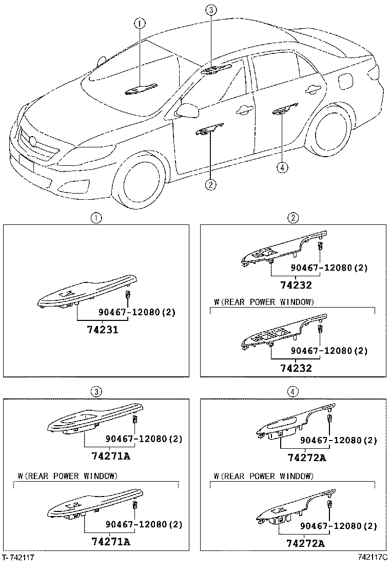 Кнопки стеклоподъёмников водительской двери для Тойота Королла 2010-2013