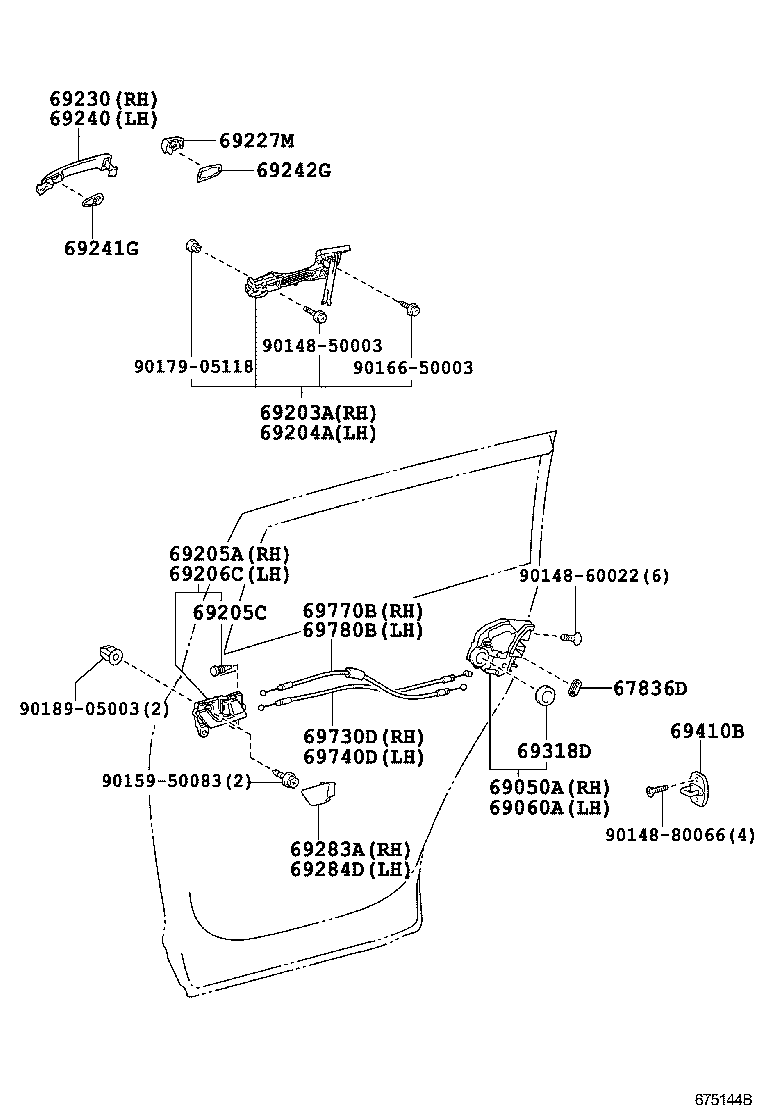 Замок задней левой двери для Тойота Хайлендер 2010-2013