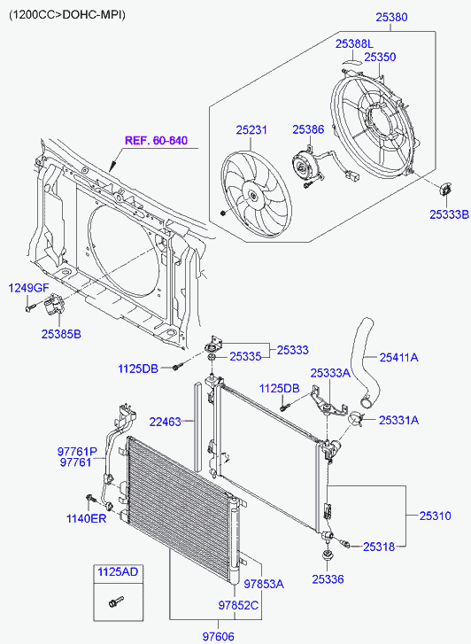 Радиатор двигателя в сборе для Хендай i20 2008-2012