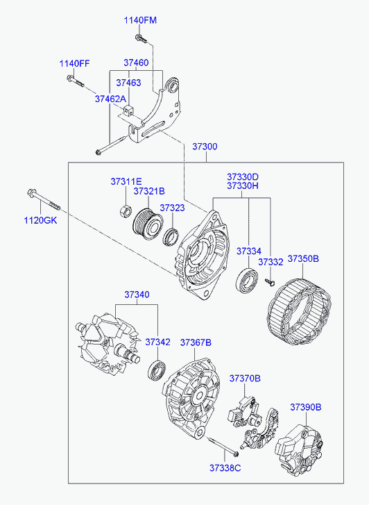 Генератор в сборе для Хендай i20 2008-2012