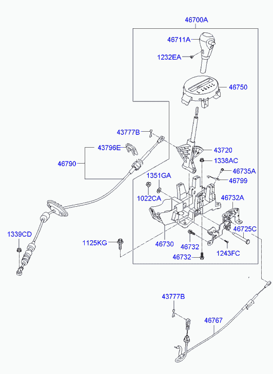 Трос переключения скоростей, автомат для Хендай i20 2008-2012 