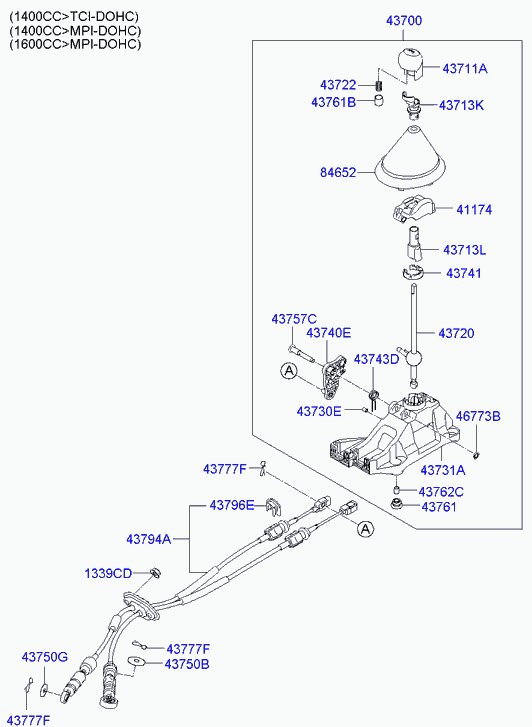 Трос переключения скоростей для Хендай i20 2008-2012 