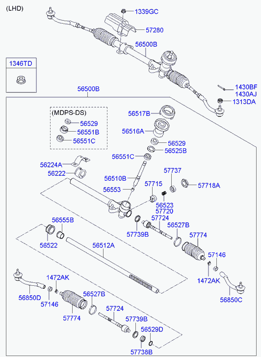 Рулевая рейка в сборе с наконечниками для Хендай i20 2008-2012