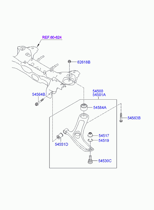 Рычаг передний нижний левый для Хендай i20 2008-2012