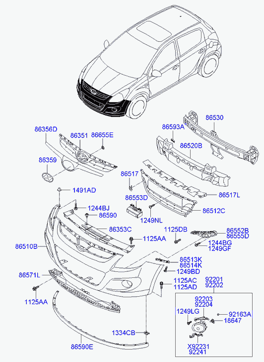 Решетка радиатора для Хендай i20 2008-2012