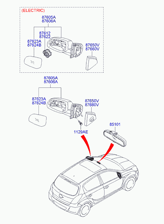 Зеркало внутрисалонное для Хендай i20 2008-2012