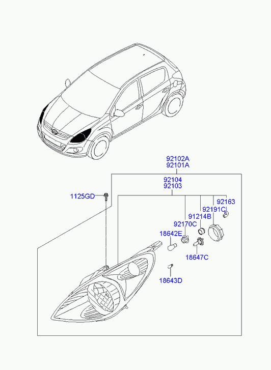 Фара правая в сборе для Хендай i20 2008-2012