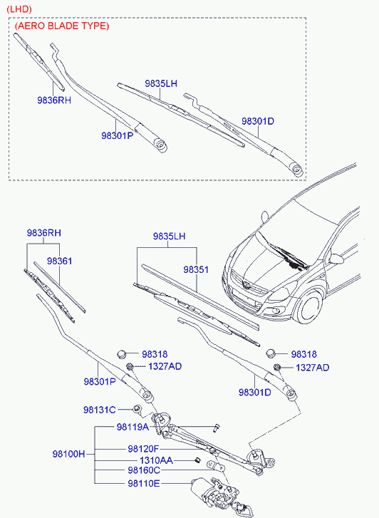 Трапеция переднего стеклоочистителя для Хендай i20 2008-2012