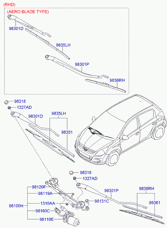 Мотор переднего стеклоочистителя для Хендай i20 2008-2012