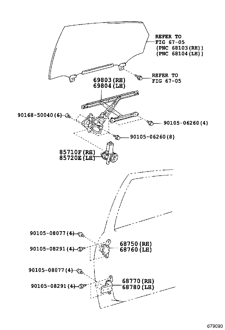 Стеклоподъемник заднего правого стекла для Тойота Приус 2005-2011